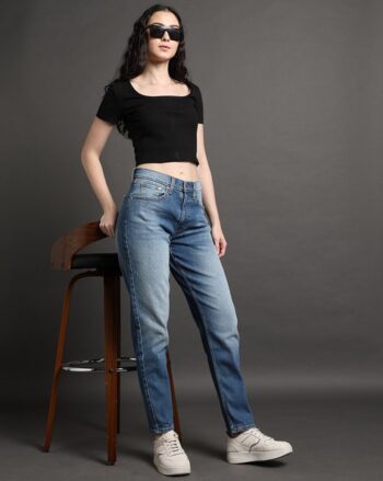 Women Mid-Wash Relaxed Tapered Fit Jeans