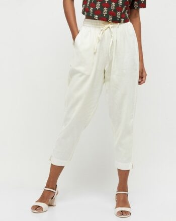 Women Straight Fit Pleated Pants with Drawstring Waist