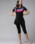 Women Colourblock Zipfront Swimsuit