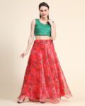 Floral Print Flared Lehenga Choli Set with Dupatta