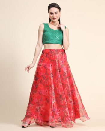 Floral Print Flared Lehenga Choli Set with Dupatta