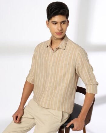 Men Striped Slim Fit Cotton Shirt with Patch Pocket