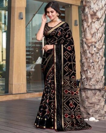 Women Ikat Print Cotton Saree
