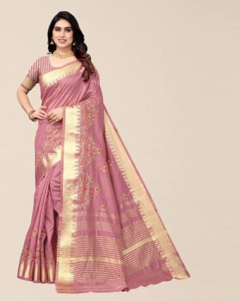 Women Assam Cotton Silk Saree with Embroidery