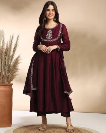 Women Embroidered Anarkali Kurta Suit Set