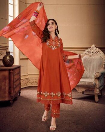 Women Embroidered A-Line Kurta Suit Set