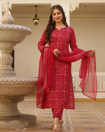 Women Bandhani Print Straight Kurta Set