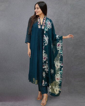 Women Embroidered Anarkali Kurta with Pants & Dupatta Set