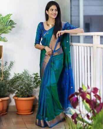 Women Motif Woven Saree with Contrast Pallu