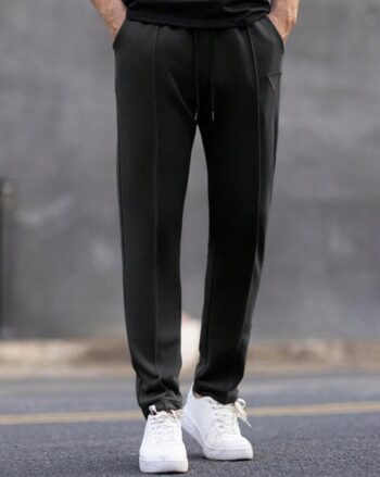 Men Straight Track Pants with Drawstring Waist