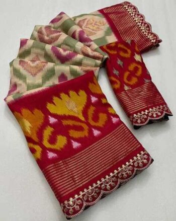 Women Ikat Print Saree with Contrast Border