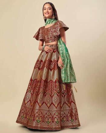 Embellished Woven Kalidar Lehenga Choli Set with Dupatta