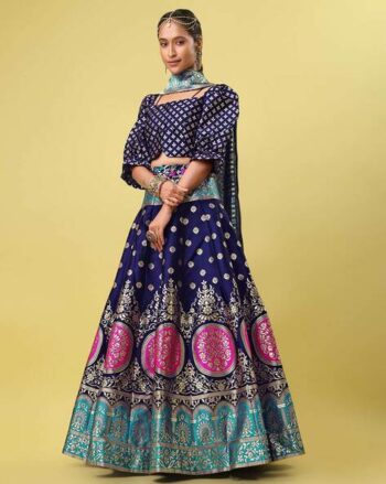 Flared Lehenga Choli Set with Woven Motifs