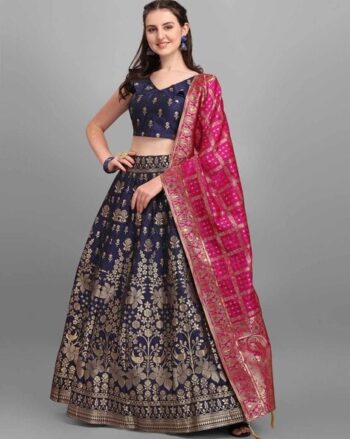 Floral Woven Lehenga Choli Set with Dupatta