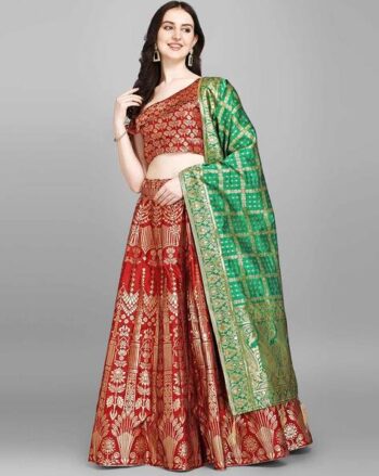 Zari Woven Flared Lehenga Choli Set with Dupatta