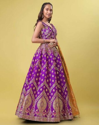Floral Woven Kalidar Lehenga Choli Set with Dupatta