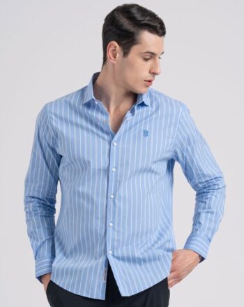 Men Striped Loose Fit Shirt with Spread Collar