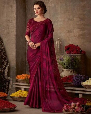 Women Embroidered Design Sequins Pure Chiffon Traditional Saree