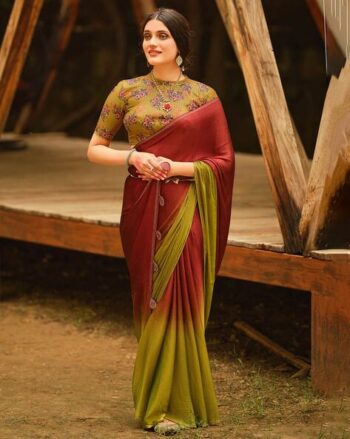 Ombre-Dyed Pattern Saree with Tassels