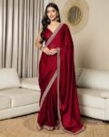 Women Design Lace work Satin Solid Pre-stitched Saree Pre-stitched Saree