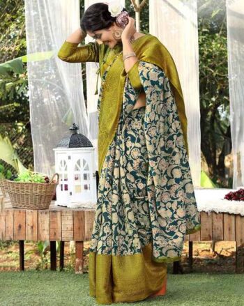 Paisley Print Saree with Zari Border & Blouse Piece