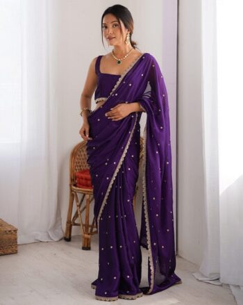Women Sequins Work Embellished Saree