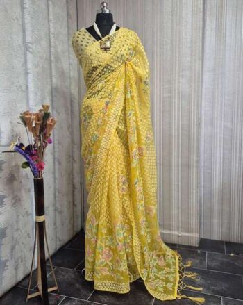 Floral Print Braso Saree with Tassels Saree