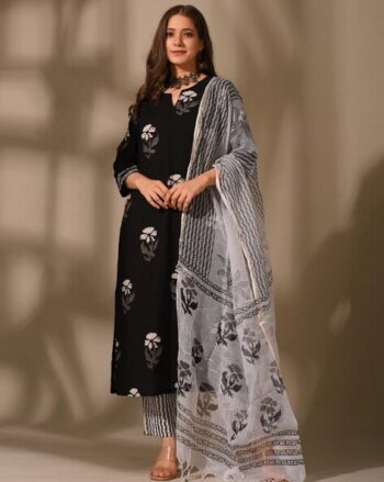Women Floral Print Straight Kurta & Pants with Dupatta Set