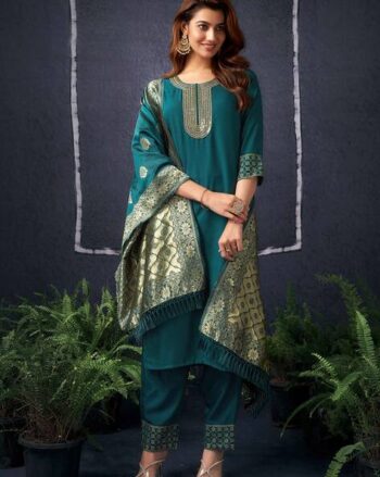 Women Embroidered Straight Kurta Set with Dupatta