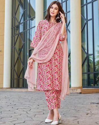 Women Floral Print Straight Kurta Suit Set