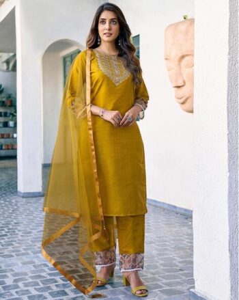 Women Embroidered Straight Kurta Suit Set