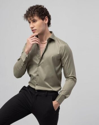 Men Slim Fit Shirt with Spread Collar