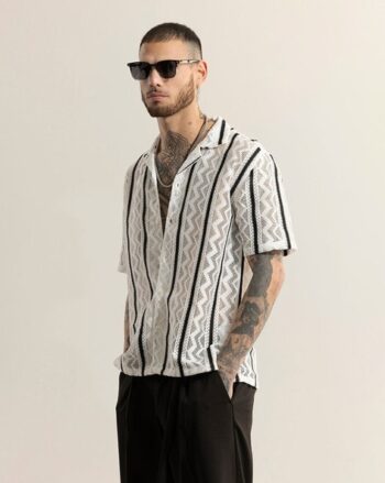 Zigzest Crochet Striped Boxy Fit Shirt