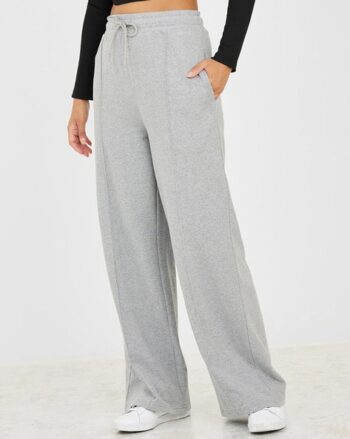 Women Pintuck Drawstring Waistband Wide Leg Joggers