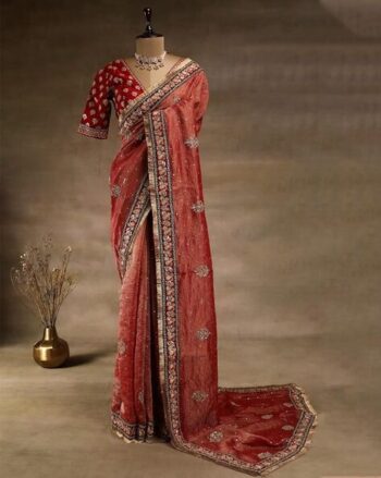 Women Heavy Soft Banarasi Crush Saree with Embroidered Sequence and Coding Work