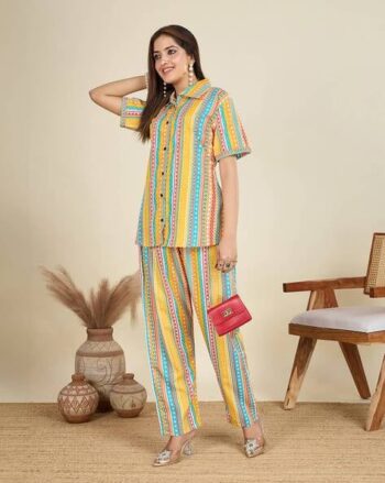Women Striped Top with Pants Set