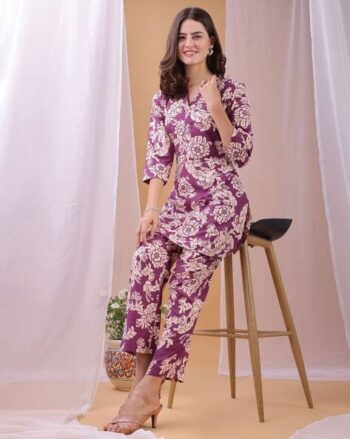 Women Floral Print 2-Piece Tunic & Pants Set