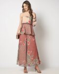 Printed One-Shoulder Top with Flared Pants