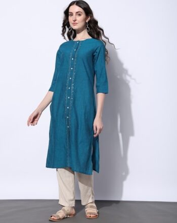Mangalgiri Zari Embroidery Button-Down Straight Kurta