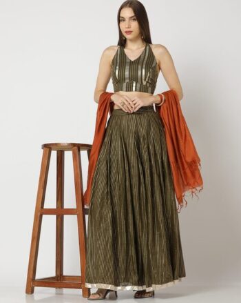 Foil Striped Flared Lehenga with Choli & Dupatta