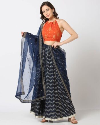 Brocade Kalidar Lehenga with Blouse & Dupatta