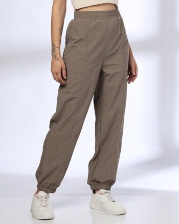 Women Cuffed Track Pants with Elasticated Waist