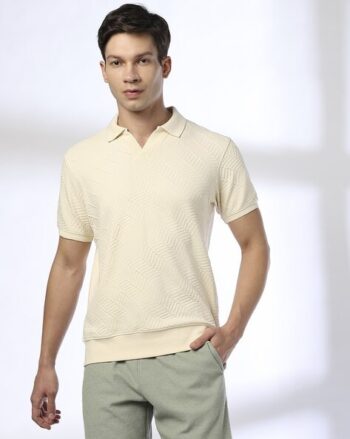 Men Self-Weaved Regular Fit Polo T-Shirt