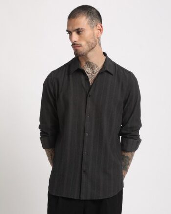 Men Striped Slim Fit Shirt with Spread Collar