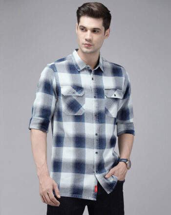 Men Checked Slim Fit Shirt with Flap Pockets