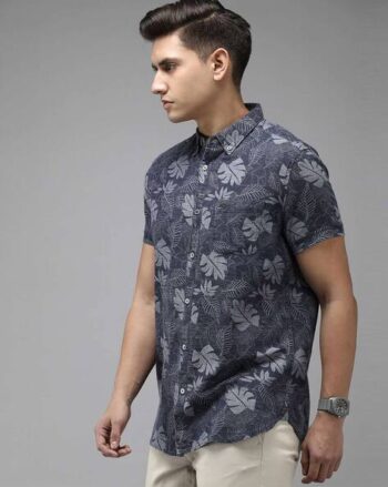 Leaf Print Patch-Pocket Shirt