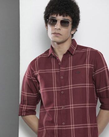 Checked Shirt with Curved Hemline
