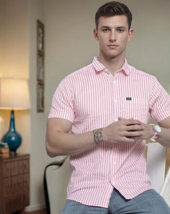 Striped Cotton Shirt with Patch Pocket