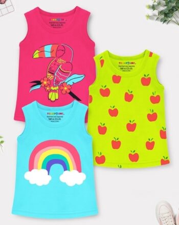 Girl Pack of 3 Graphic Print Round-Neck T-Shirt