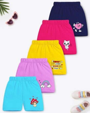 Girls Pack of 5 Graphic Print Regular Fit Shorts